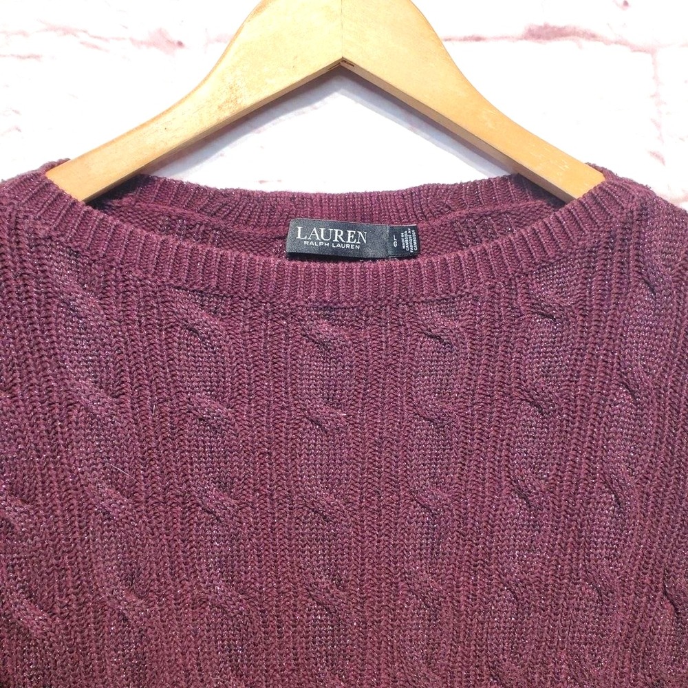 Lauren Ralph Lauren Sweater Womens L Purple Cable Knit Shimmer Metallic Elegant - Picture 4 of 13